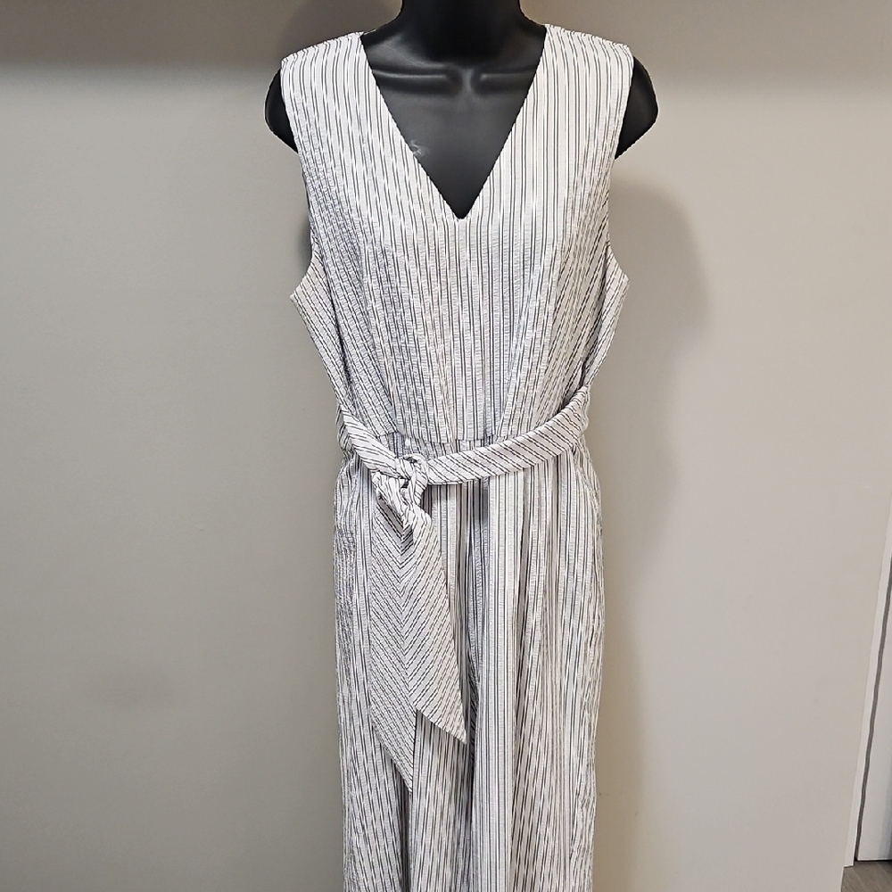 Calvin Klein Black and White Striped Jumpsuit